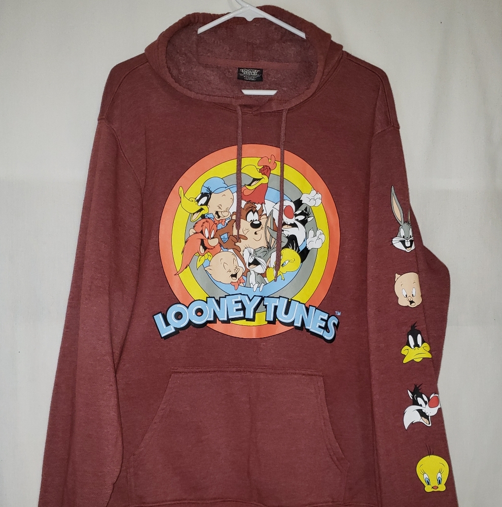 Looney Tunes Hoodie Brown Graphic Print  Sweatshirt Unisex Size XL - Picture 5 of 5